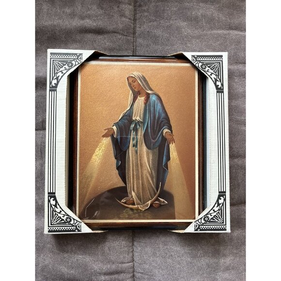 Our Lady of Grace Gold Foil Icon Framed Ornate Wooden Back/Frame 7x9 1/4 - Picture 1 of 3